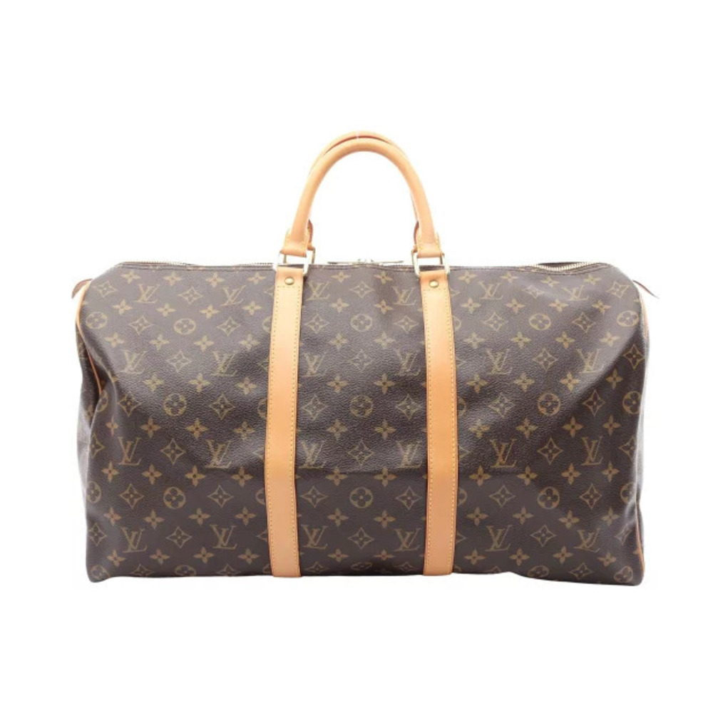 Louis Vuitton Keepall Monogram Canvas Leather Travel Bag Brown